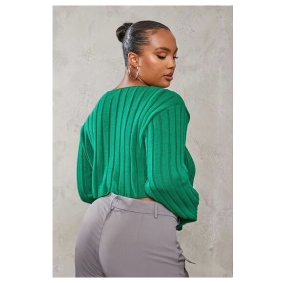 Women's Plus Size Green Cropped Knit Ribbed Sweater UK XXL US 18/20 - Picture 3 of 8